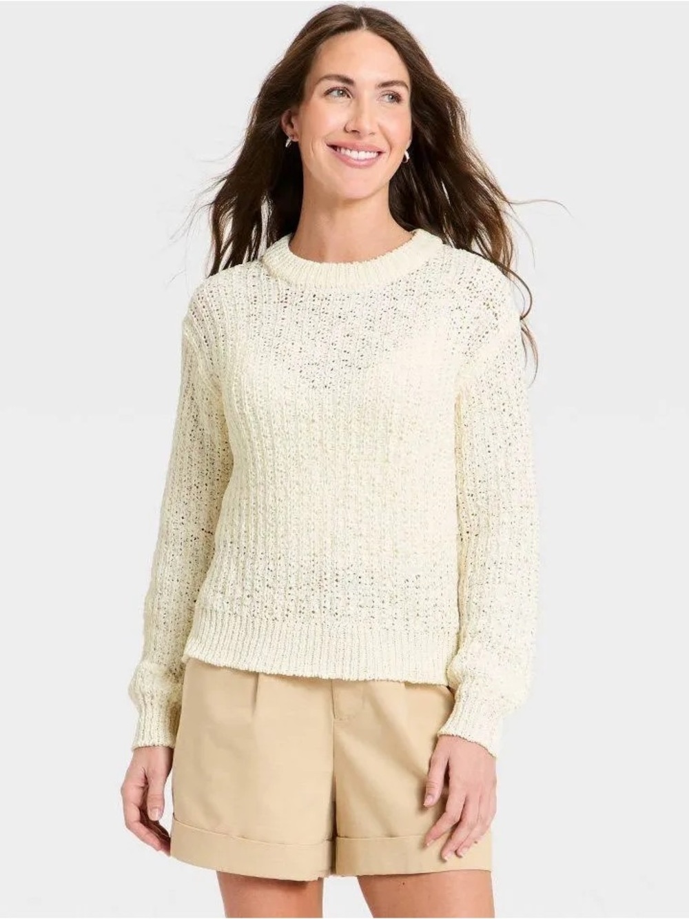 A New Day Cozy Cream Crewneck Women's Sweater